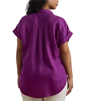 Lauren Ralph Lauren Plus Size Relaxed Fit Point Collar Short Sleeve Linen Shirt
