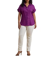 Lauren Ralph Lauren Plus Size Relaxed Fit Point Collar Short Sleeve Linen Shirt