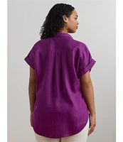 Lauren Ralph Lauren Plus Size Relaxed Fit Point Collar Short Sleeve Linen Shirt