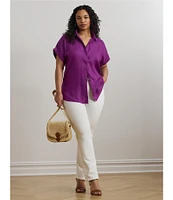 Lauren Ralph Lauren Plus Size Relaxed Fit Point Collar Short Sleeve Linen Shirt