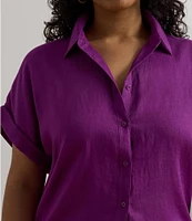 Lauren Ralph Lauren Plus Size Relaxed Fit Point Collar Short Sleeve Linen Shirt