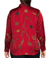 Lauren Ralph Lauren Plus Size Satin Charmeuse Printed Point Collar Long Sleeve Button-Front Shirt