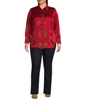 Lauren Ralph Lauren Plus Size Satin Charmeuse Printed Point Collar Long Sleeve Button-Front Shirt