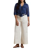 Lauren Ralph Lauren Plus Size Sheer Chiffon Cerulean Print Point Collar Long Sleeve Shirt