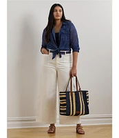 Lauren Ralph Lauren Plus Size Sheer Chiffon Cerulean Print Point Collar Long Sleeve Shirt