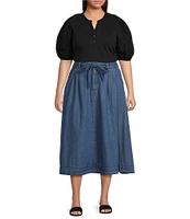 Lauren Ralph Lauren Plus Size Shirlaine Denim A-Line Pleated Belted Skirt