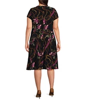 Lauren Ralph Lauren Plus Size Short Sleeve V-neck Tie Waist Printed Dress