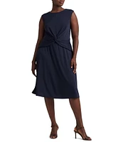 Lauren Ralph Lauren Plus Size Sleeveless Crew Neck Twist Front Midi Sheath Dress