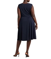 Lauren Ralph Lauren Plus Size Sleeveless Crew Neck Twist Front Midi Sheath Dress