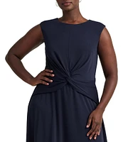 Lauren Ralph Lauren Plus Size Sleeveless Crew Neck Twist Front Midi Sheath Dress