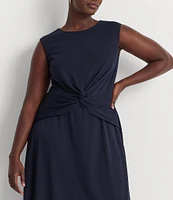 Lauren Ralph Lauren Plus Size Sleeveless Crew Neck Twist Front Midi Sheath Dress