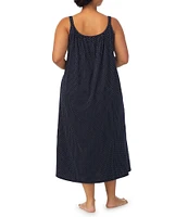 Lauren Ralph Lauren Plus Size Sleeveless Double Strap Long Knit Dotted Nightgown