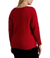 Lauren Ralph Lauren Plus Size Soft Cotton-Blend Rib Knit V-Neck Long Dolman Sleeve Sweater