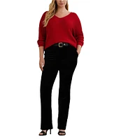 Lauren Ralph Lauren Plus Size Soft Cotton-Blend Rib Knit V-Neck Long Dolman Sleeve Sweater