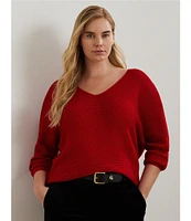 Lauren Ralph Lauren Plus Size Soft Cotton-Blend Rib Knit V-Neck Long Dolman Sleeve Sweater