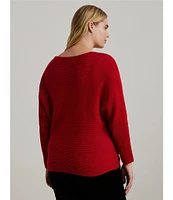 Lauren Ralph Lauren Plus Size Soft Cotton-Blend Rib Knit V-Neck Long Dolman Sleeve Sweater