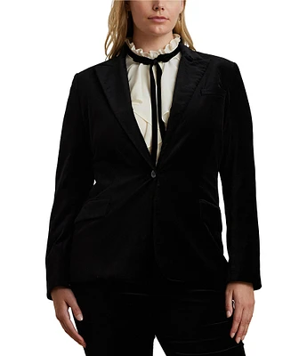 Lauren Ralph Lauren Plus Size Soft Stretch Peak Lapel Collar Long Sleeve One-Button Velvet Blazer