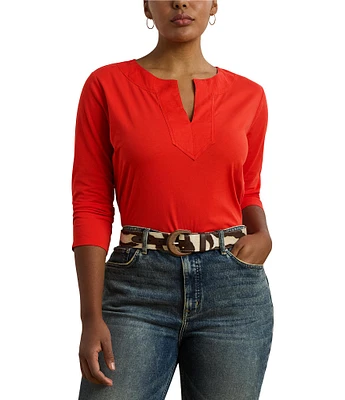 Lauren Ralph Lauren Plus Size Split Neck 3/4 Sleeve Tunic Top
