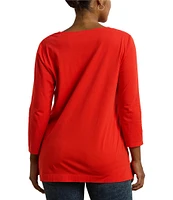 Lauren Ralph Lauren Plus Size Split Neck 3/4 Sleeve Tunic Top