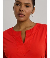 Lauren Ralph Lauren Plus Size Split Neck 3/4 Sleeve Tunic Top