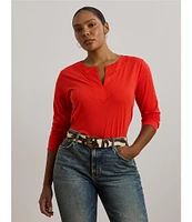Lauren Ralph Lauren Plus Size Split Neck 3/4 Sleeve Tunic Top