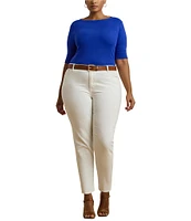 Lauren Ralph Lauren Plus Size Stretch Cotton Boat Neck Elbow Length Sleeve Top