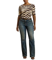 Lauren Ralph Lauren Plus Size Stretch Cotton Zebra Boat Neck Elbow Sleeve Tee