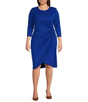 Lauren Ralph Lauren Plus Size Stretch Jersey Crew Neck 3/4 Sleeve Twist Front Sheath Dress