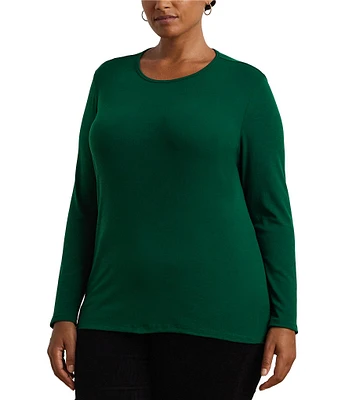 Lauren Ralph Lauren Plus Size Stretch Soft Knit Crew Neck Long Sleeve Tee Shirt