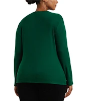 Lauren Ralph Lauren Plus Size Stretch Soft Knit Crew Neck Long Sleeve Tee Shirt