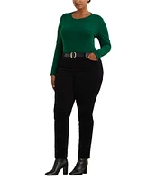 Lauren Ralph Lauren Plus Size Stretch Soft Knit Crew Neck Long Sleeve Tee Shirt