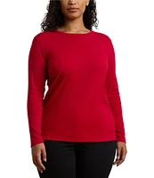 Lauren Ralph Lauren Plus Size Stretch Soft Knit Crew Neck Long Sleeve Tee Shirt