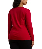 Lauren Ralph Lauren Plus Size Stretch Soft Knit Crew Neck Long Sleeve Tee Shirt