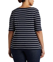 Lauren Ralph Lauren Plus Size Stripe Boat Neck Short Sleeve T-Shirt