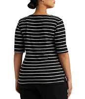 Lauren Ralph Lauren Plus Size Stripe Boat Neck Short Sleeve T-Shirt