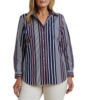 Lauren Ralph Lauren Plus Size Stripe Point Collar Long Sleeve Button-Front Broadcloth Shirt