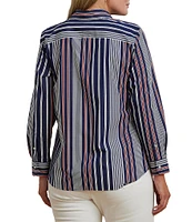 Lauren Ralph Lauren Plus Size Stripe Point Collar Long Sleeve Button-Front Broadcloth Shirt