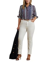 Lauren Ralph Lauren Plus Size Stripe Point Collar Long Sleeve Button-Front Broadcloth Shirt