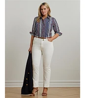 Lauren Ralph Lauren Plus Size Stripe Point Collar Long Sleeve Button-Front Broadcloth Shirt