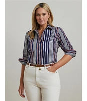 Lauren Ralph Lauren Plus Size Stripe Point Collar Long Sleeve Button-Front Broadcloth Shirt