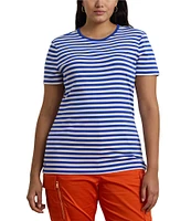 Lauren Ralph Lauren Plus Size Stripe Ribbed Crew Neck Short Sleeve T-Shirt