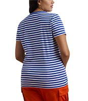 Lauren Ralph Lauren Plus Size Stripe Ribbed Crew Neck Short Sleeve T-Shirt