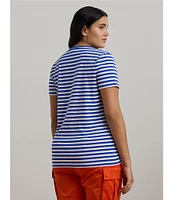 Lauren Ralph Lauren Plus Size Stripe Ribbed Crew Neck Short Sleeve T-Shirt