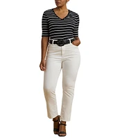 Lauren Ralph Lauren Plus Size Stripe Stretch Cotton V-Neck Elbow Sleeve Tee