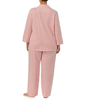 Lauren Ralph Lauren Plus Size Striped 3/4 Sleeve Notch Collar Pajama Set