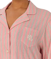 Lauren Ralph Lauren Plus Size Striped 3/4 Sleeve Notch Collar Pajama Set