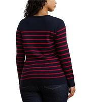 Lauren Ralph Lauren Plus Size Striped Cotton-Blend Crew Neck Long Sleeve Sweater