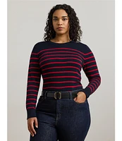 Lauren Ralph Lauren Plus Size Striped Cotton-Blend Crew Neck Long Sleeve Sweater