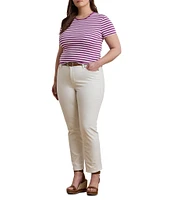 Lauren Ralph Lauren Plus Size Striped Stretch Ribbed Crew Neck Short Sleeve T-Shirt