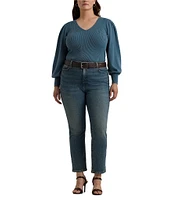 Lauren Ralph Lauren Plus Size V-Neck Voluminous Long Blouson Sleeve Slim Fit Sweater